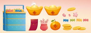 Mẫu phần tử tết đĩnh vàng sang trạng lấp lánh 3D File số 088
