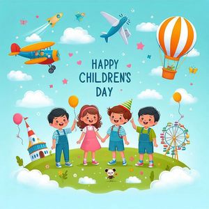 Mẫu poster trẻ vui chơi với nhau mừng ngày lễ của trẻ vector CR671