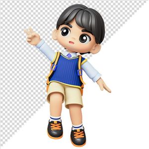 Hình ảnh bé trai đeo cặp sách vui vẻ 3D file PNG CR 821
