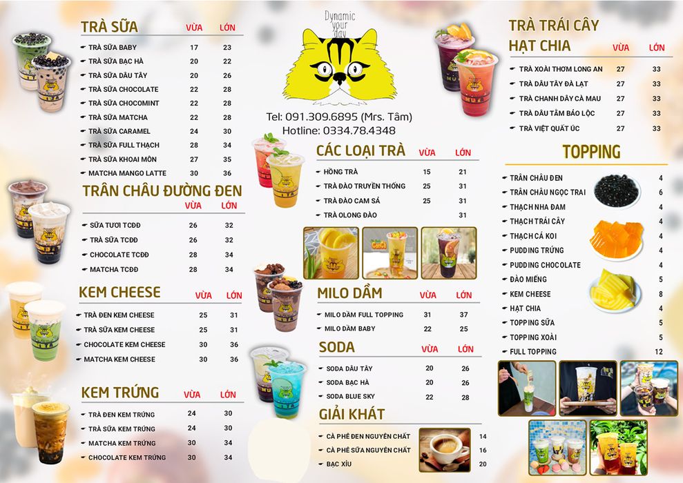 Menu quán trà sữa, trà trái cây, trà hạt chia File Corel