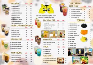 Menu quán trà sữa, trà trái cây, trà hạt chia File Corel