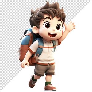 Hình ảnh bé trai cầm sách 3D vui vẻ tới trường file PNG CR 808