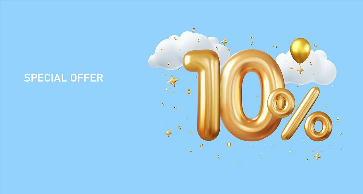 Mẫu số sale giảm giá 10% 3D màu vàng gold PNG chất lượng cao CR084