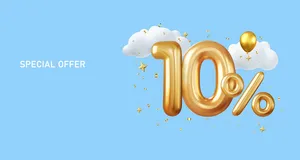 Mẫu số sale giảm giá 10% 3D màu vàng gold PNG chất lượng cao CR084