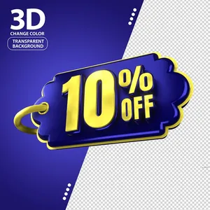 Mẫu số sale giảm giá 10% 3D màu vàng gold nền xanh PNG chất lượng cao CR085