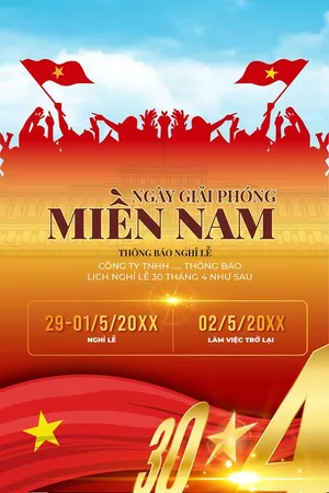 Poster thông báo nghỉ lễ giải phóng miền Nam 30-04 nền cam File AI 007