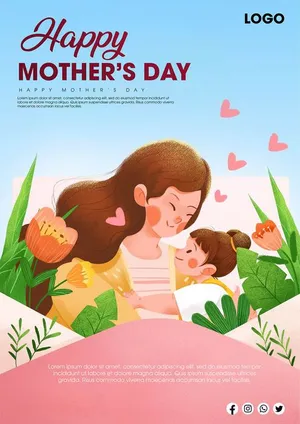 Poster mừng ngày của mẹ hình mẹ bế con File PSD 014