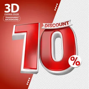 Mẫu số sale giảm giá 10% 3D màu đỏ viền trắng PNG chất lượng cao CR070
