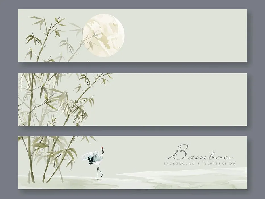Mẫu backgroud cây tre vẽ tay phong cách cổ trang file AI 055