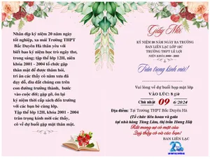 Mẫu giấy mời họp lớp kỷ niệm 20 năm ra trường file corel