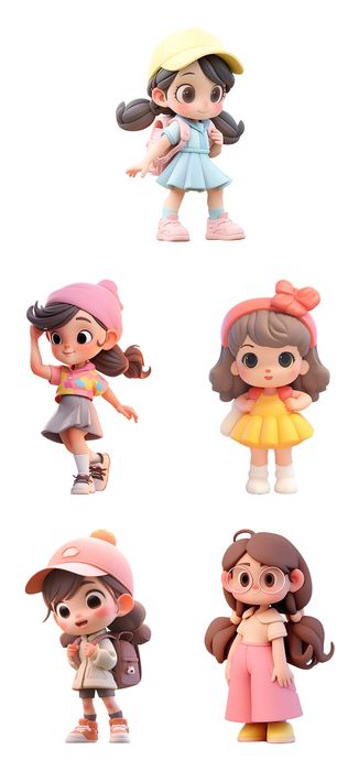 Bộ 5 Hình ảnh bé gái dễ thương đáng yêu 3D  file PNG CR 814