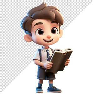 Hình ảnh bé trai cầm sách 3D vui vẻ học tập file PNG CR 813