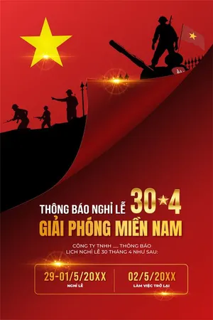Thông báo nghỉ lễ ngày giải phóng miền Nam 30-04 nền cờ đỏ sao vàng File AI 0088