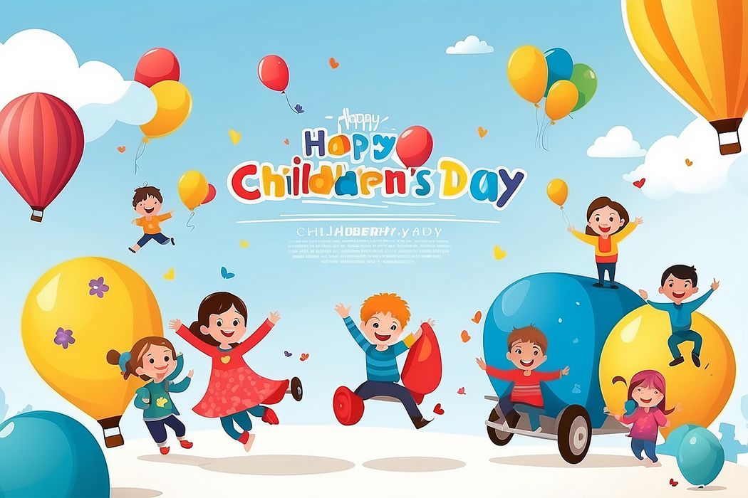 Mẫu thiệp banner, background trẻ em vui chơi cùng bóng bay ngày lễ của trẻ CR844