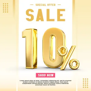 Mẫu banner giảm giá đặc biệt 10% hiệu ứng vàng gold file AI CR067