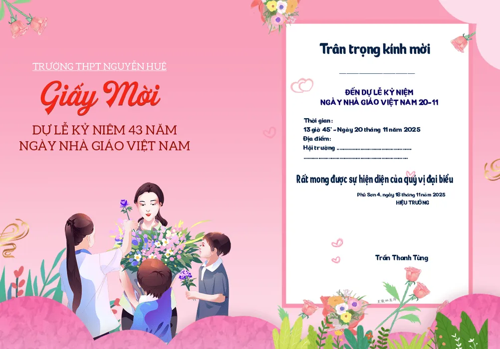 Mẫu thiết kế giấy mời dự lễ kỷ niệm ngày nhà giáo Việt Nam - File CDR 0084
