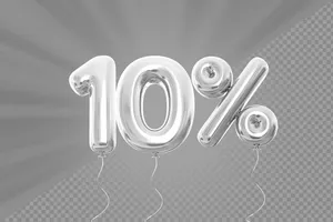 Mẫu số sale giảm giá 10% 3D màu bạc PNG chất lượng cao CR042