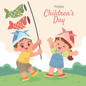 Mẫu poster trẻ vui mừng thả diều ngày lễ của trẻ vector CR698