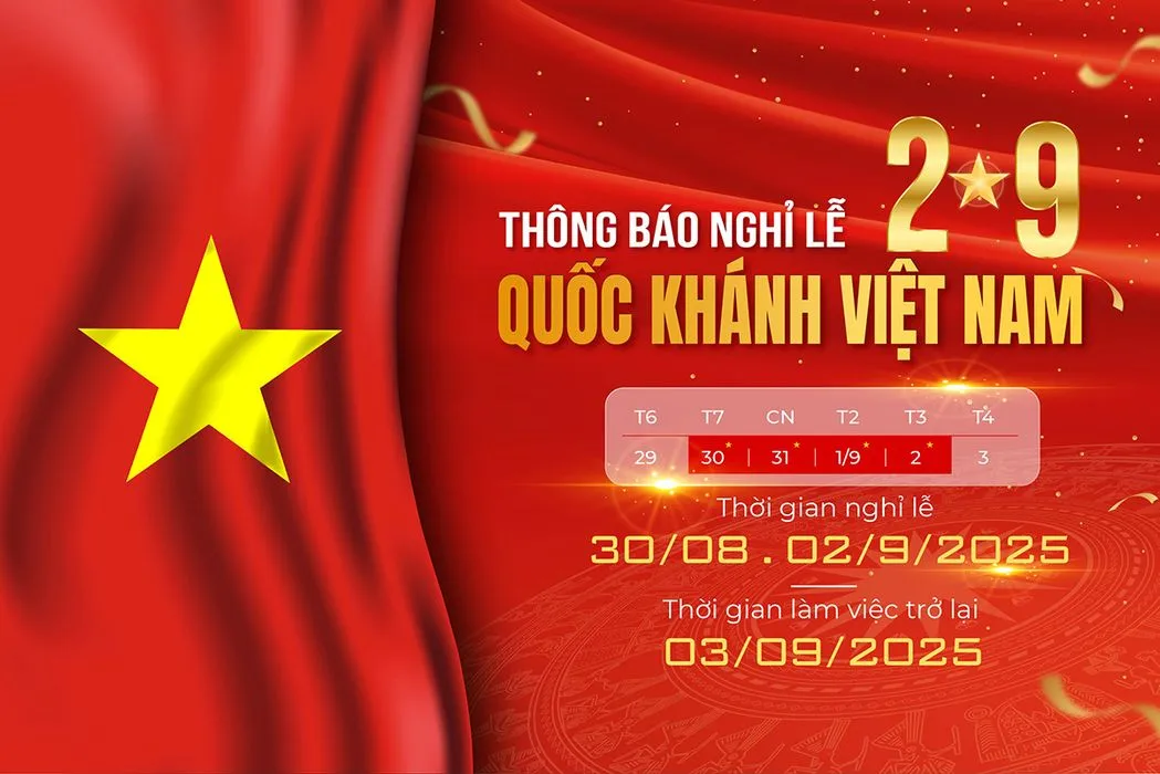 Banner thông báo nghỉ lễ ngày quốc khánh Việt Nam nền cờ đỏ sao vàng - File AI 050