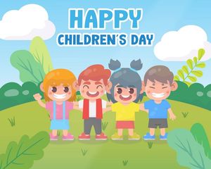 Mẫu banner, background trẻ vui chơi trên đồng cỏ dễ thương ngày lễ của trẻ - CR1044