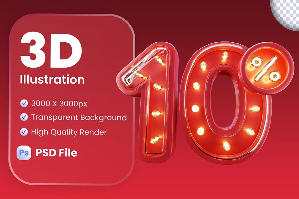 Mẫu số sale giảm giá 10% 3D màu đỏ vector chất lượng cao CR005