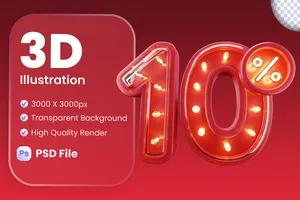 Mẫu số sale giảm giá 10% 3D màu đỏ vector chất lượng cao CR005