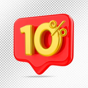 Mẫu số sale giảm giá 10% 3D màu vàng gold đỏ PNG chất lượng cao CR038