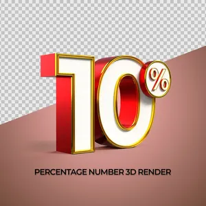 Mẫu số sale giảm giá 10% 3D màu trắng viền vàng , đỏ PNG chất lượng cao CR089