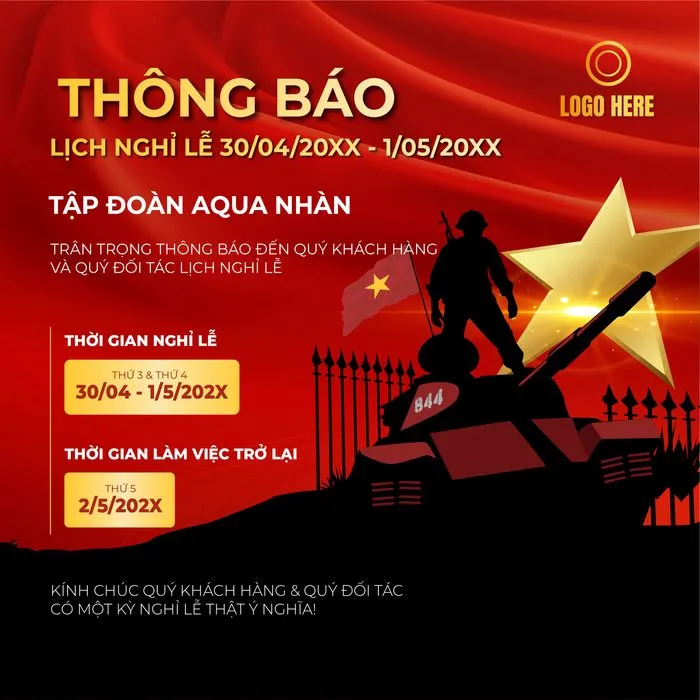 Poster thông báo nghỉ lễ ngày 30-4 và quốc tế lao động 1-5 File AI 006