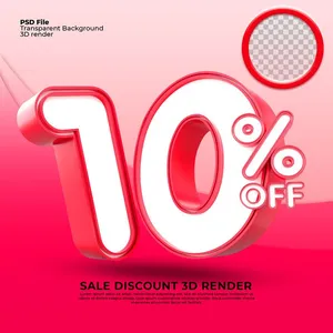 Mẫu số sale giảm giá 10% 3D màu trắng viền đỏ PNG chất lượng cao CR110