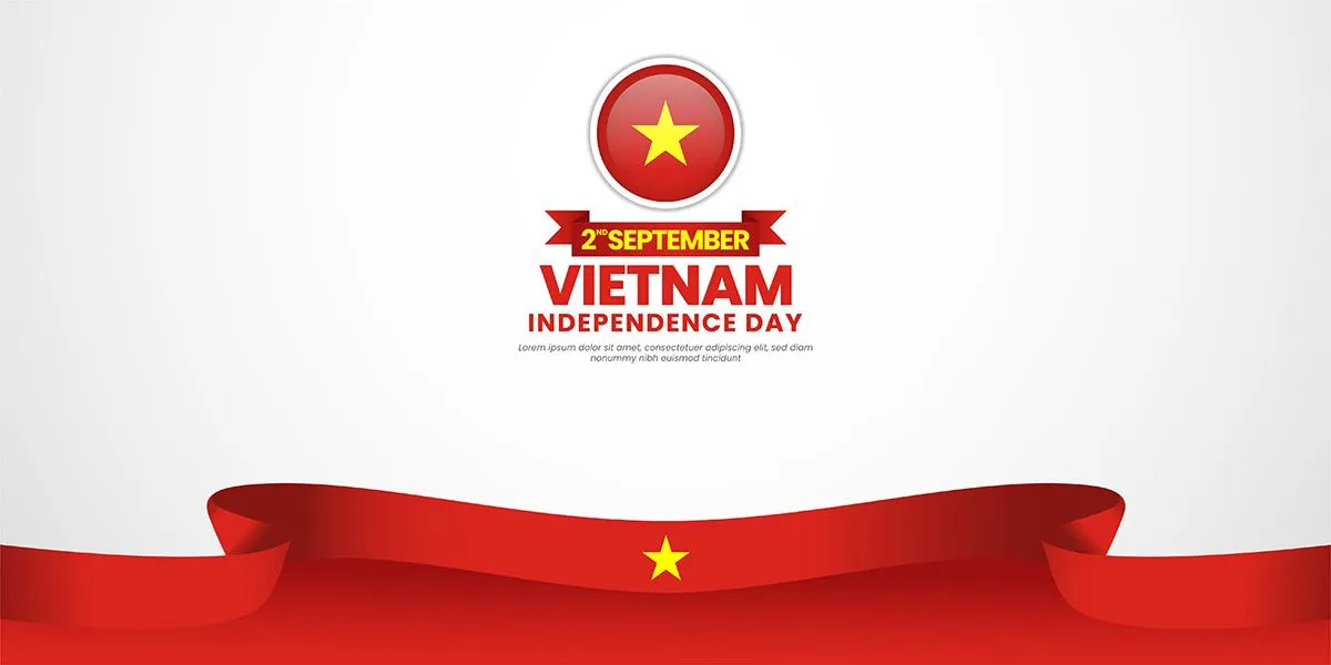 Mẫu banner kỷ niệm chào mừng ngày quốc khánh Việt Nam nền trắng ruy băng cờ đỏ sao vàng- File AI 079