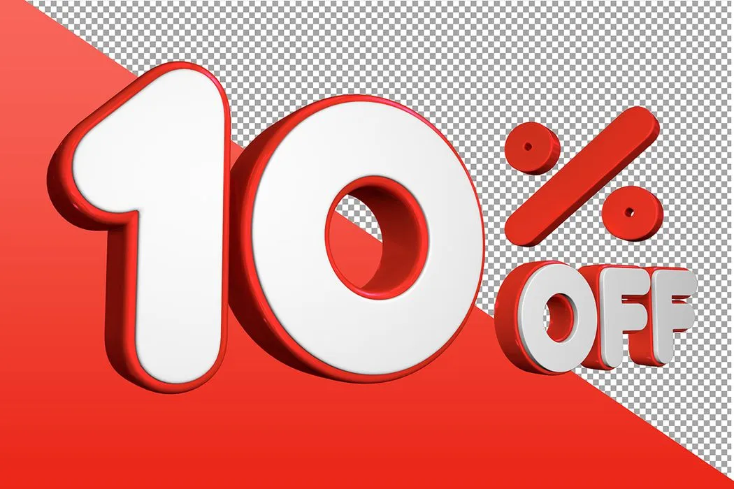 Mẫu số sale giảm giá 10% 3D màu vàng trắng viền đỏ PNG chất lượng cao CR081