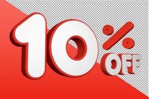 Mẫu số sale giảm giá 10% 3D màu vàng trắng viền đỏ PNG chất lượng cao CR081