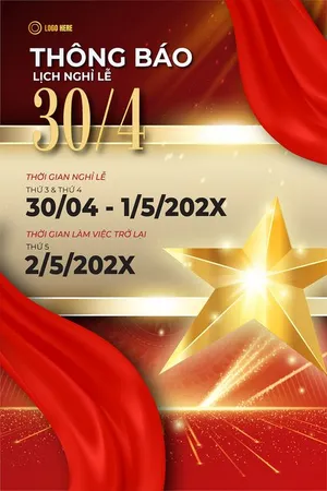 Poster thông báo nghỉ lễ ngày giải phóng miền Nam 30-04 ngôi sao vàng gold sang trọng File AI 0052