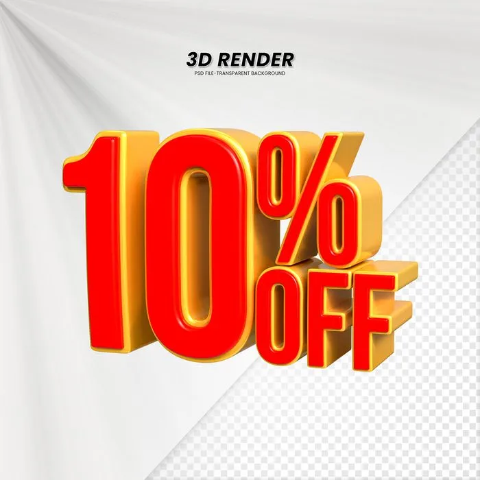 Mẫu số sale giảm giá 10% 3D vàng đỏ vector chất lượng cao CR014