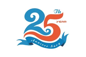 Logo kỷ niệm 25 năm ra trường màu xanh đỏ vector File AI CR013