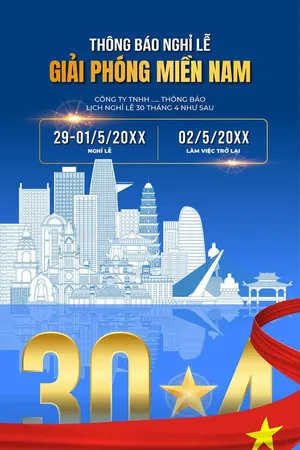 Poster thông báo nghỉ lễ chào mừng ngày giải phóng miền Nam tone màu xanh File AI 0021
