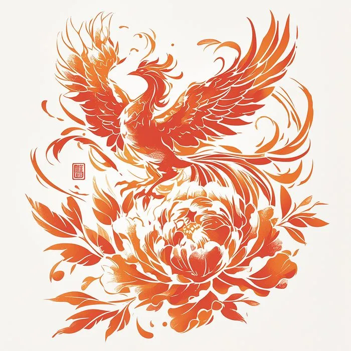 Mẫu ảnh minh họa phượng hoàng tung cánh màu cam vector CR042