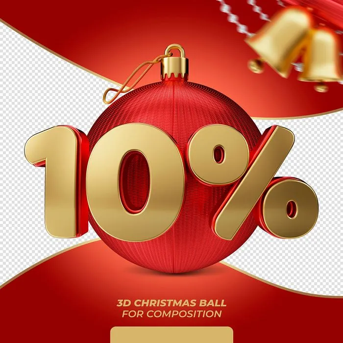Mẫu số sale giảm giá 10% 3D màu vàng gold nền đỏ PNG chất lượng cao CR049