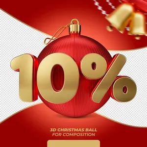 Mẫu số sale giảm giá 10% 3D màu vàng gold nền đỏ PNG chất lượng cao CR049