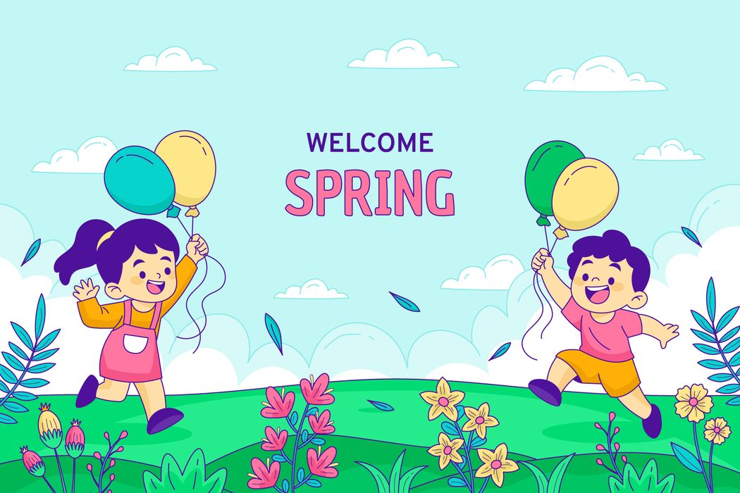 Mẫu banner, background trẻ vui chơi với bóng mừng mùa xuân vector  CR608