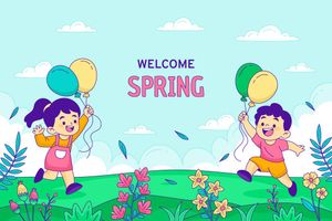 Mẫu banner, background trẻ vui chơi với bóng mừng mùa xuân vector  CR608