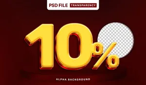 Mẫu số sale giảm giá 10% 3D màu vàng gold PNG chất lượng cao CR105
