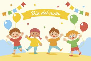 Mẫu banner, background trẻ vui chơi với bóng bay mừng ngày lễ của trẻ - CR1093