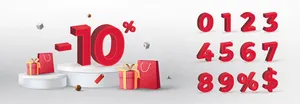 Mẫu số sale giảm giá 10% 3D màu đỏ vector chất lượng cao CR004