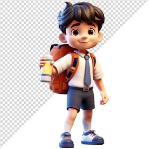 Hình ảnh bé trai đeo cặp 3D vui vẻ tới trường file PNG CR 802