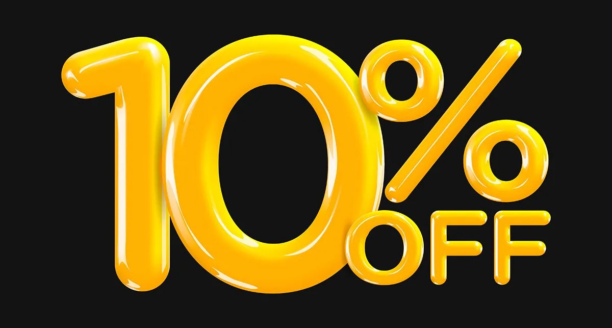 Mẫu số sale giảm giá 10% 3D màu vàng nền đen PNG chất lượng cao CR033