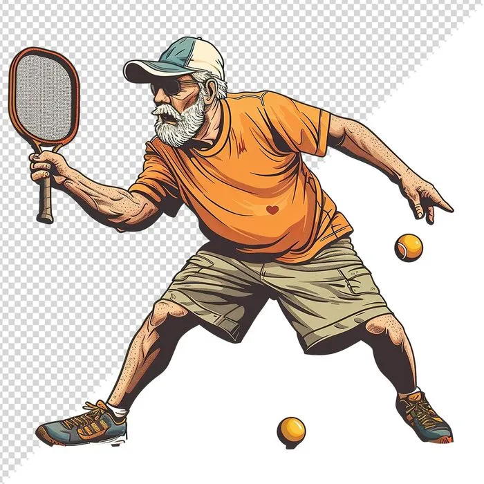Ảnh minh họa ông già chơi Pickleball phong cách retro chất lượng cao - File PNG 030