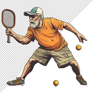 Ảnh minh họa ông già chơi Pickleball phong cách retro chất lượng cao - File PNG 030
