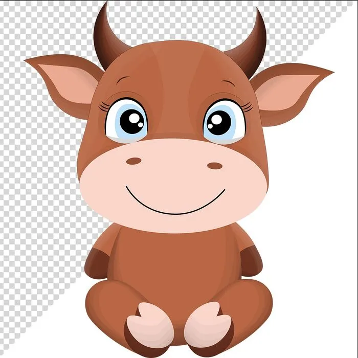 Ảnh vẽ con trâu phong cách vẽ tay chibi file PNG 012